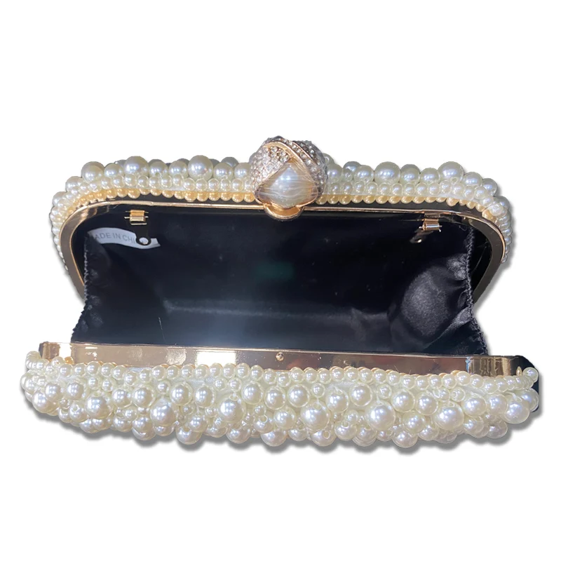 Women Pearl Clutches Bag Noble Crystal Beaded Evening Bag Wedding Clutch with Chain Handbags Luxury Designer Bag Party Purse