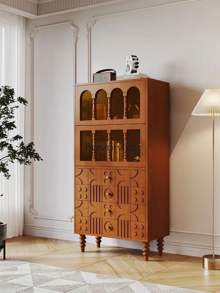 

1PJ12PJ12Medieval retro solid wood bookcase American storage French log wine cabinet