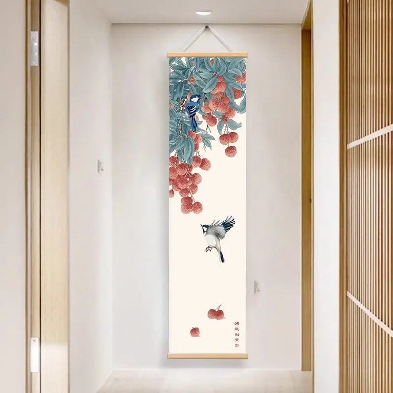 

Chinese Bird & Flower Tapestry Wall Hanging, Vertical Scroll Ink Art for Boutique Hostel Tea Room Background House Decor
