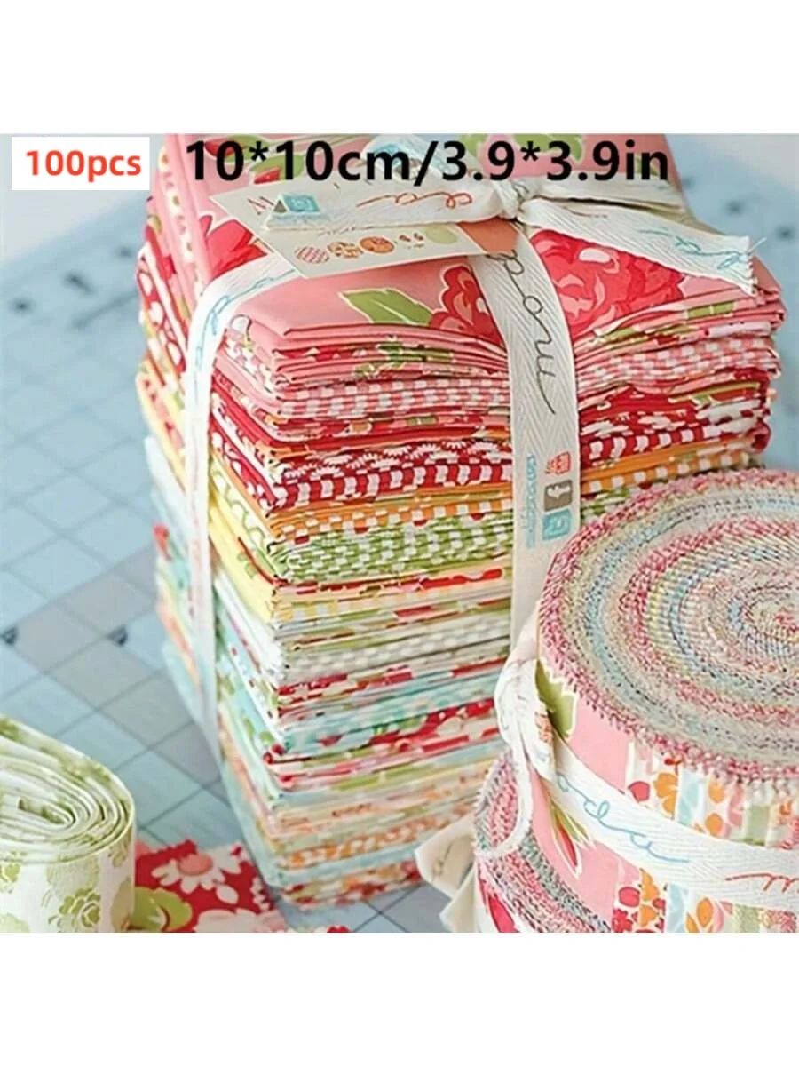 100pcs10*10cm/3,9*3,9 pulgadas sarga de algodón estampado pastoral flores y plantas serie Baijia colcha de bebé DIY patchwork