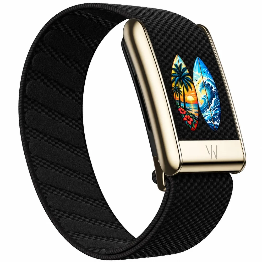 For WHOOP 5.0 MG Surf Beach Printed Nylon Strap Palm Tree Sunset Wave Pattern Sport Replacement Fitness Band