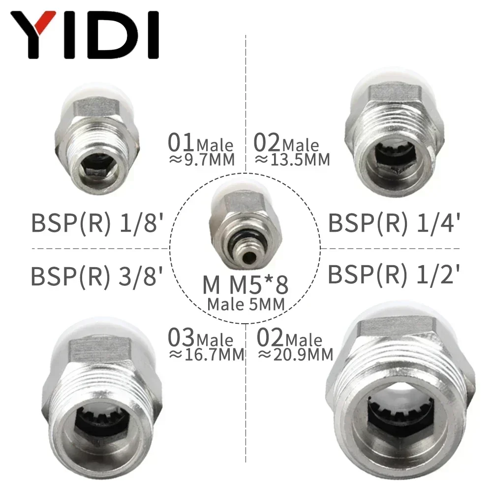 5/10 pz PC Aria Pneumatica Raccordo A Sgancio Rapido di Collegamento 4mm 6mm 8mm 10mm 12mm Raccordi Per Tubi Connettore del Tubo 1/2 1/4 1/8 3/8 BSP