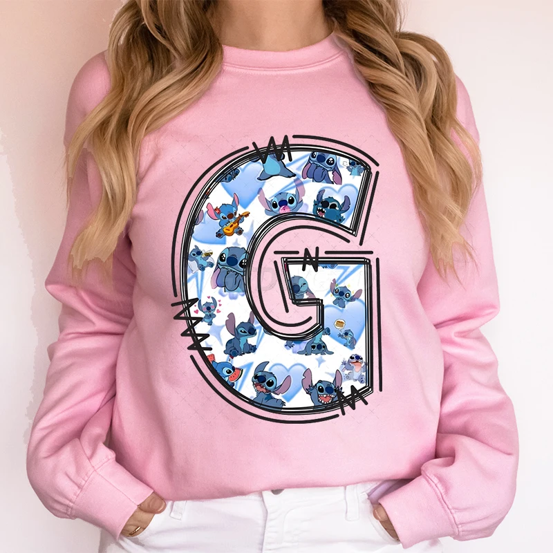 

Popular Stitch Disney Letter A-Z Sweatshirts Women Men Harajuku Cartoon 26 Alphabet Tracksuit Fashion Stitch Hoodless Pullover