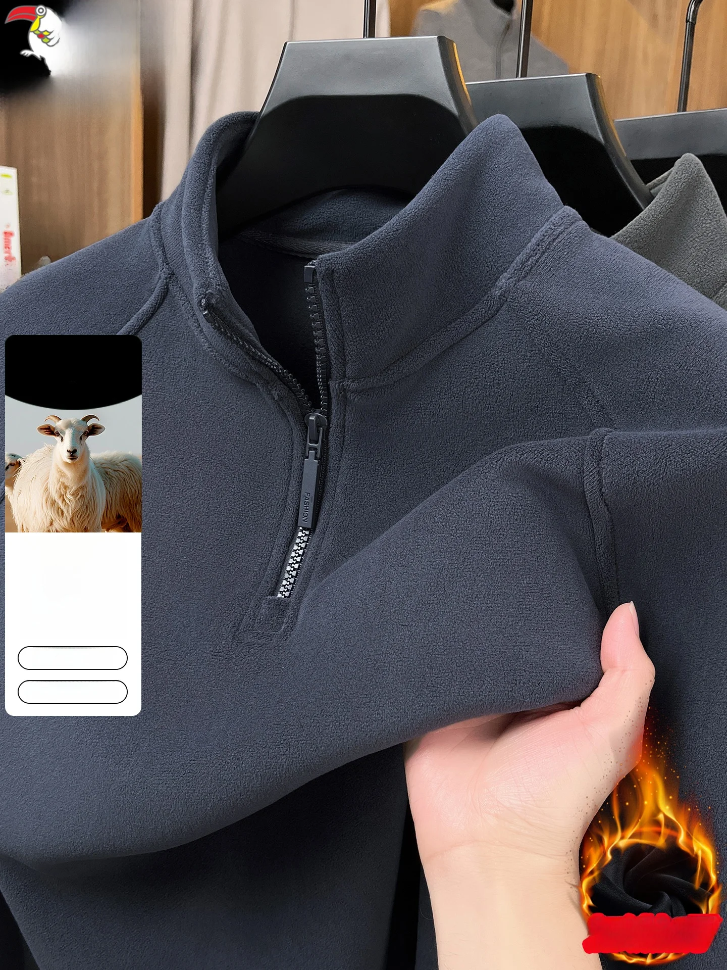 

Утепленный шерстяной двусторонний флисовый свитшот на молнии с длинным рукавом для мужчин, теплый базовый слой, модный городской стиль