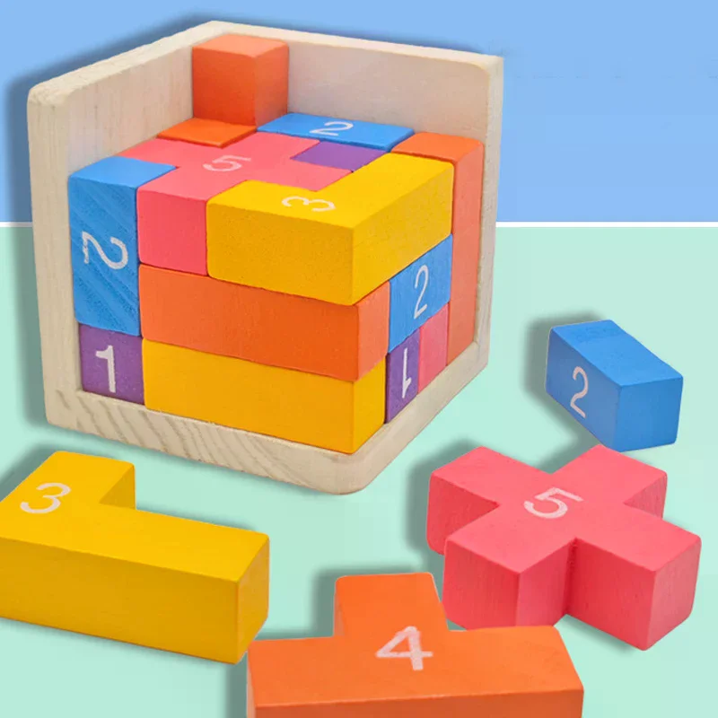 Kolorowe drewniane kostki, klasyczne układanki Luban Lock Cube 3D, zabawki edukacyjne dla dzieci i dorosłych