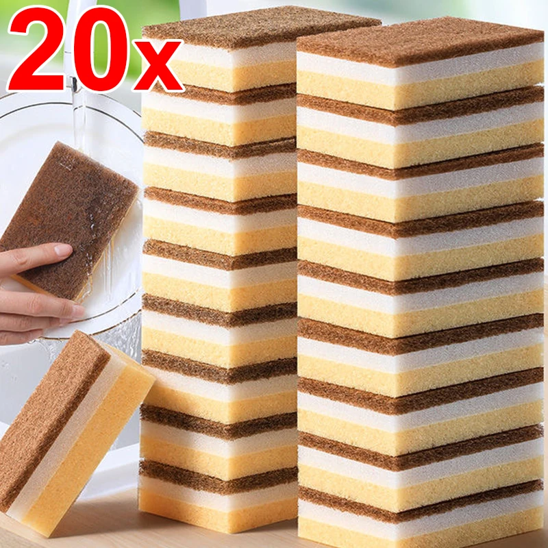 New Double-sided Sandy Fiber Seaweed Sponges Kitchen Pot Dishwashing Rust Removal Sponge Wipes Brush Scouring Pads Clean Tools