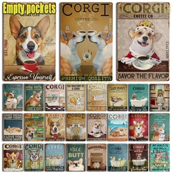 Vintage Pet Dog Corgi Tin Sign Plates for Pet Shop Bedroom Living Room cafe Kitchen metal wall art Decor Gift for Dog Lover