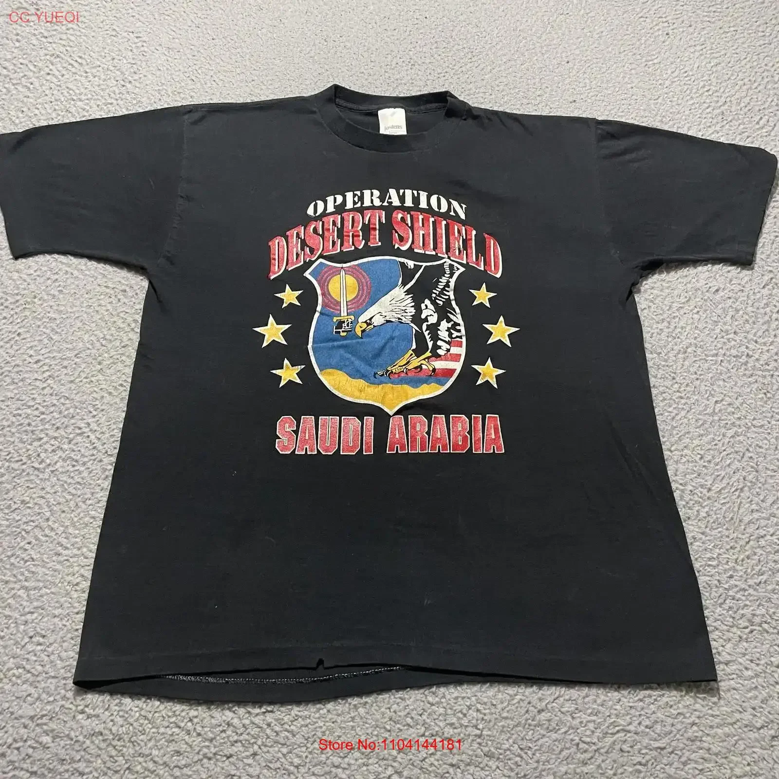 Vintage Operation Desert Shield T Shirt Mens Large Black Jostens Saudi Arabia 90s long or short sleeves vintage Washed graphic