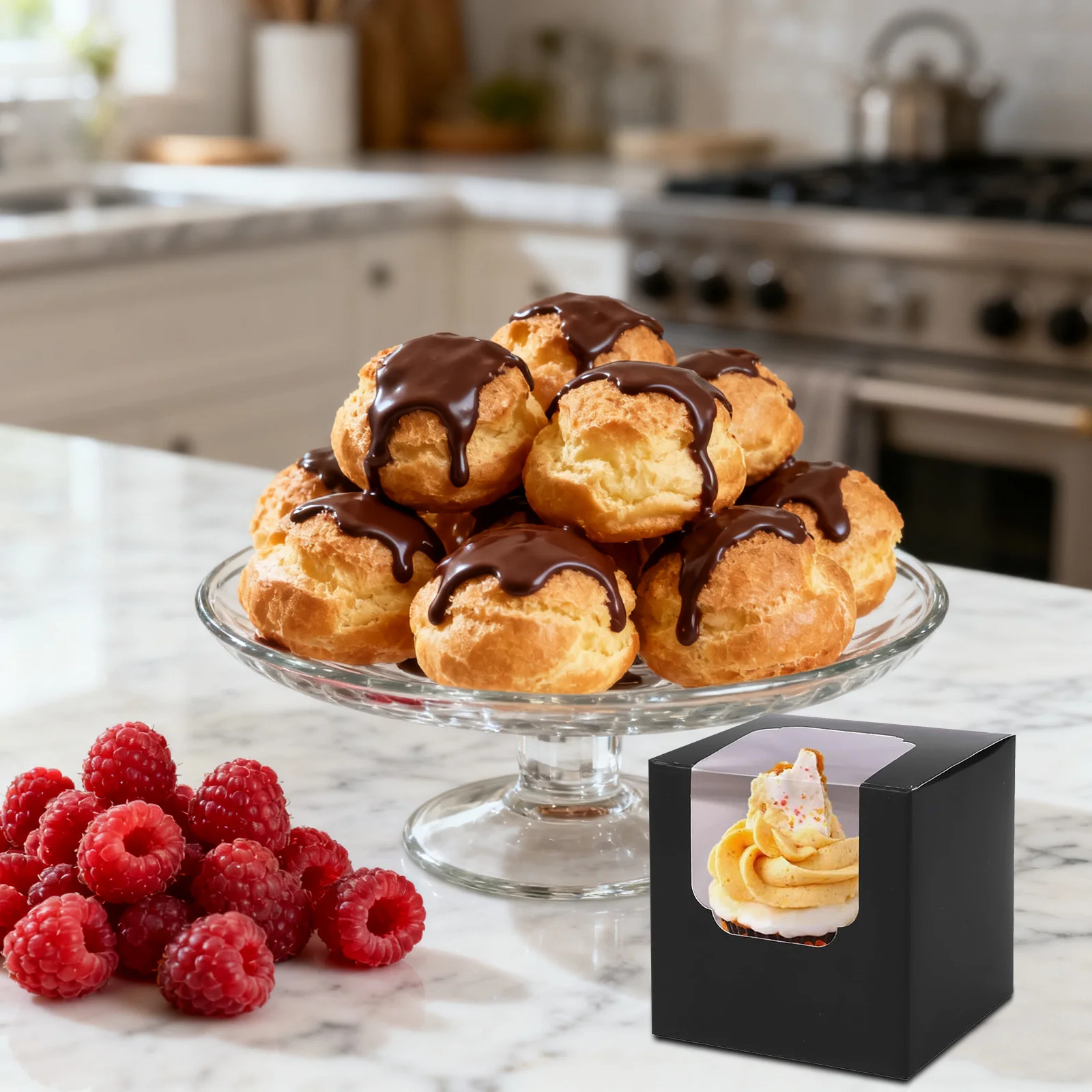 

25Pcs Mini Cupcake Carrier Kraft Brown Paper Boxes Single Brownie Container Clear Window Small Pastry Treat Boxes Party