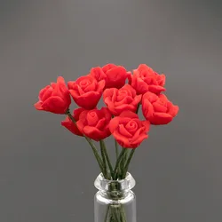 10Pcs 1/12 Dollhouse Miniature Accessories Mini Rose Simulation Flower Model for Doll House Decoration ob11