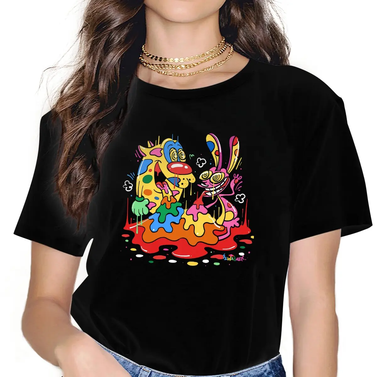 Halloween Game Ren And Stimpy Women T Shirt Fibre Punk O-Neck Polyester TShirt