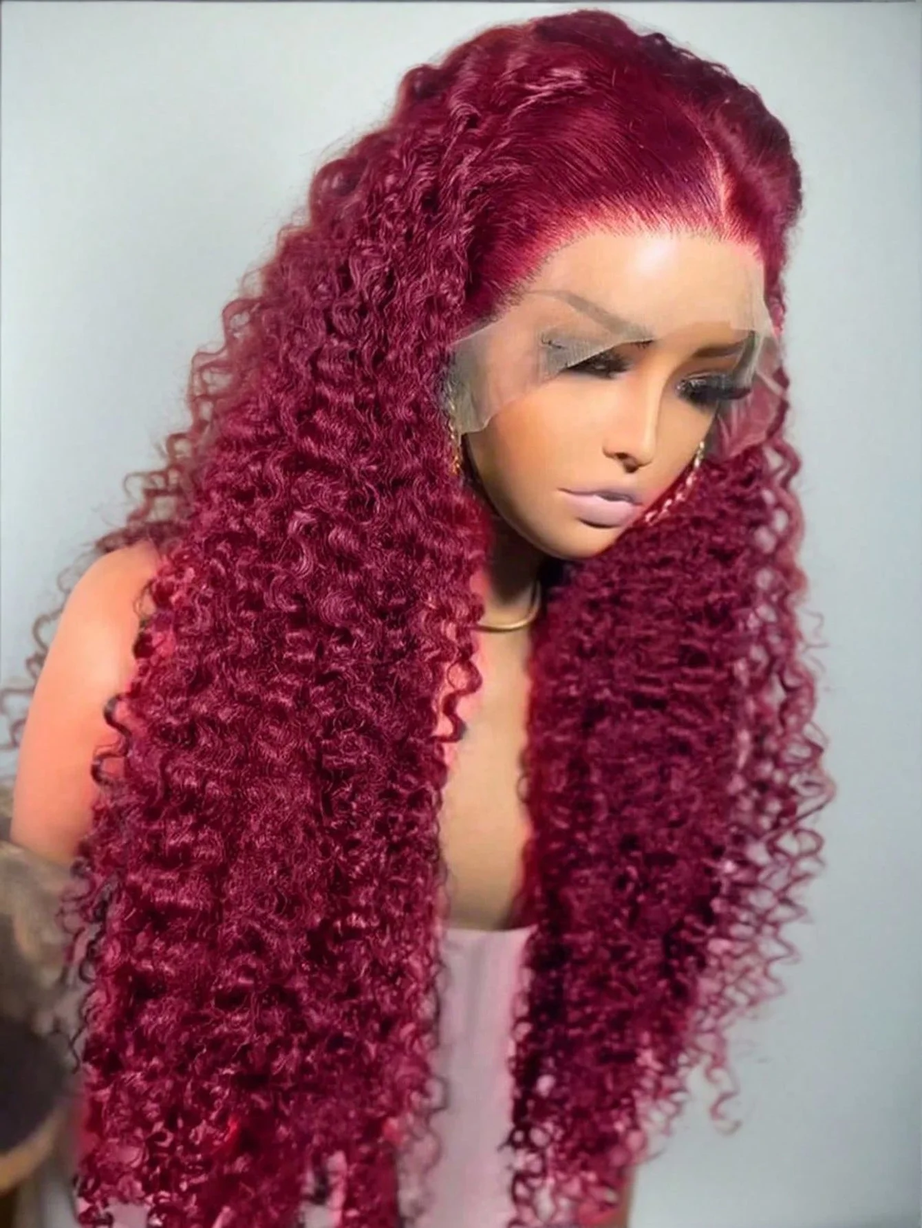 バーガンディ人毛フロントHDレースウィッグ13x4ディープカーリーウェーブ人毛99Jディープウェーブレースフロント人毛ウィッグ女性用