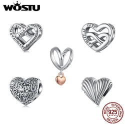 WOSTU Original 925 Sterling Silver Retro Infinite Love Charms Oxidized Heart Beads Fit for Women Bracelets DIY Xmas Classic Gift