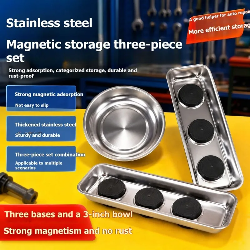 Strong Magnet Screw Holder 3-Pack Stainless Steel Magnetic Parts Tray Set For Auto Repair, Workshop& DIY Tool Organizer