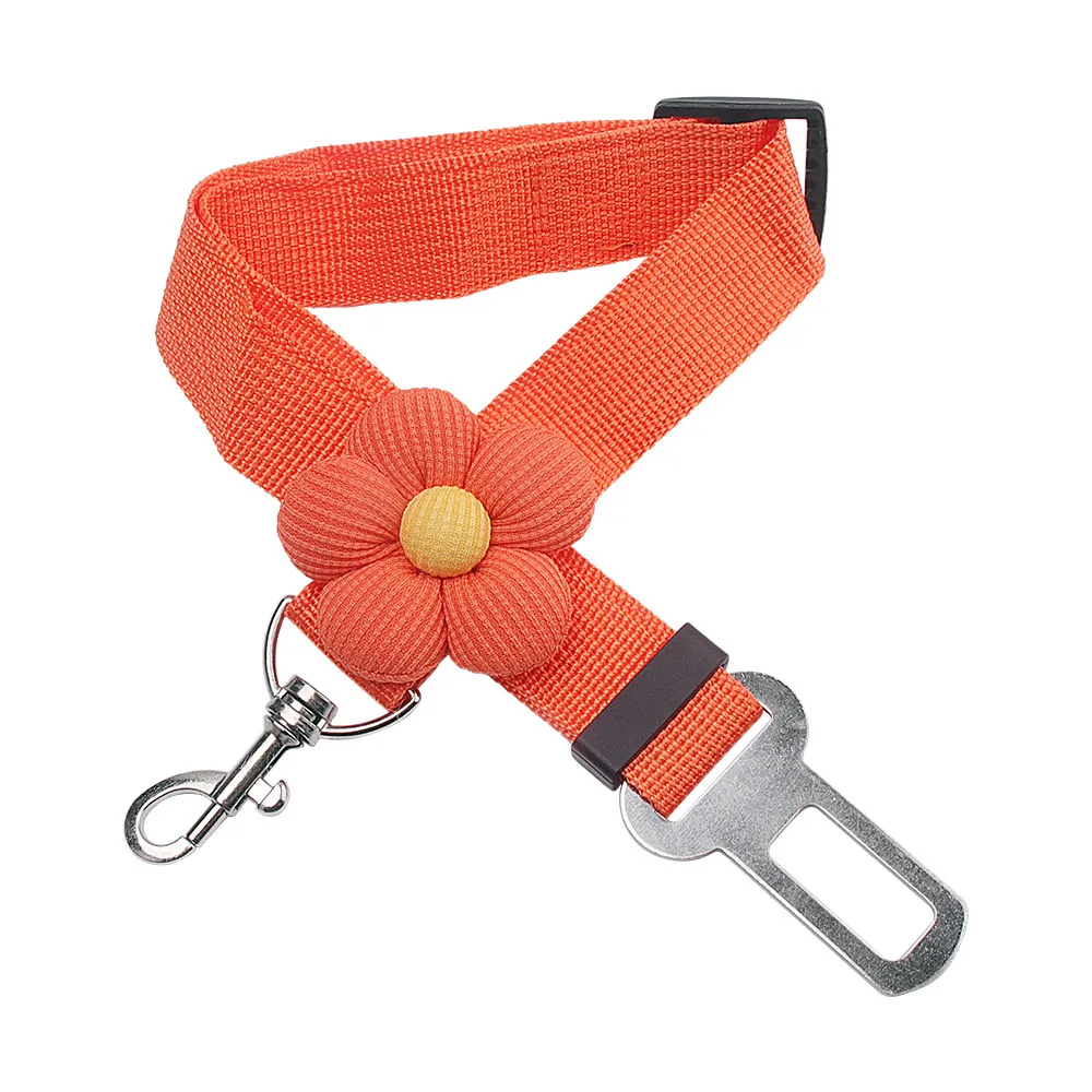 Adjustable Dogs Flower Collar Pet Cat Dog Car Seat Belt Pet Seat Vehicle Dog Harness Lead Clip Safety Lever Traction Dog Collars