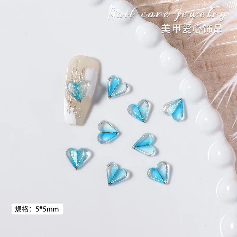 50pcs Ice Penetrating Resin Heart Nails Art Charm 3D Resin Diamond Part Fantasy Little Love Nail Decoration Water Diamond DIY