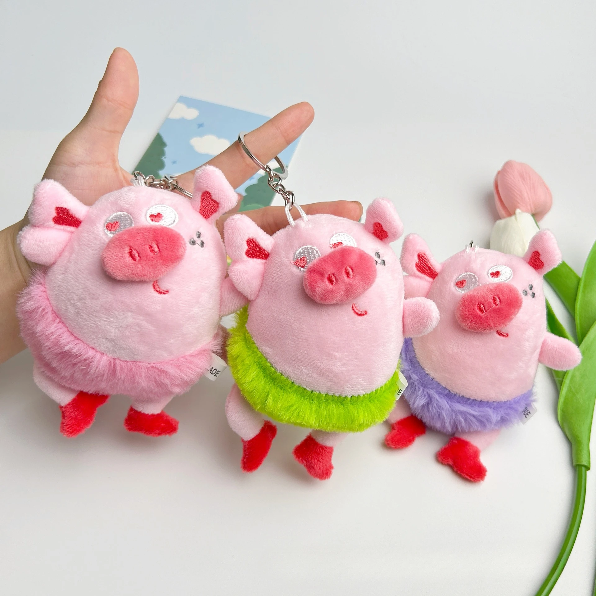 Stuffed Animals Plush Key Chain Funny Cartoon Ballet Pig Cute Pink Dress Pig Car Pendant Exquisite Brithday Gift for Friend