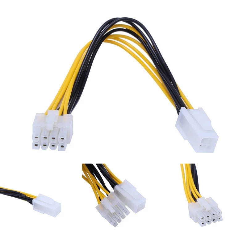 ATX 4-Pin Male To 8-Pin Female CPU Board Power Supply Converter Adapter Cable Yellow Black 20cm/7.87in