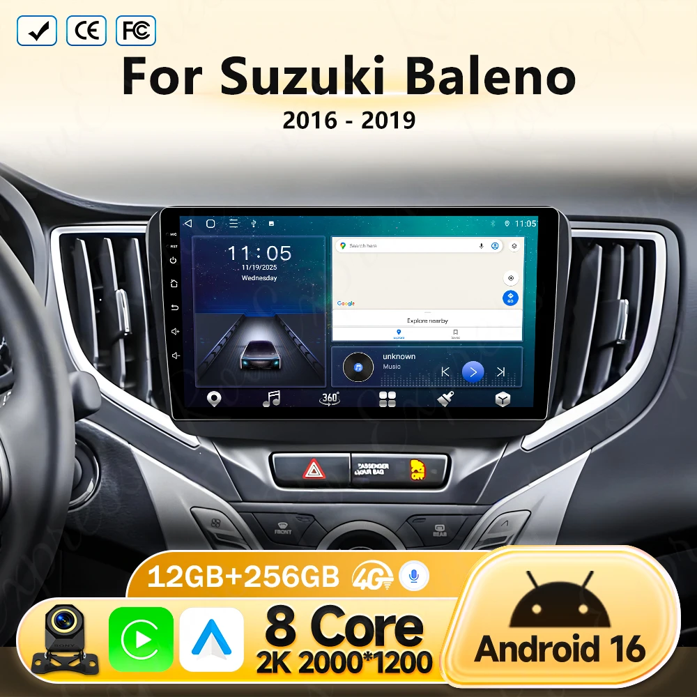 

Android 16 для Suzuki Baleno 2016-2019, GPS-экран с поддержкой камеры заднего вида, CarPlay, OBD, автомобильная мультимедийная система, радио, видеоплеер, 4G