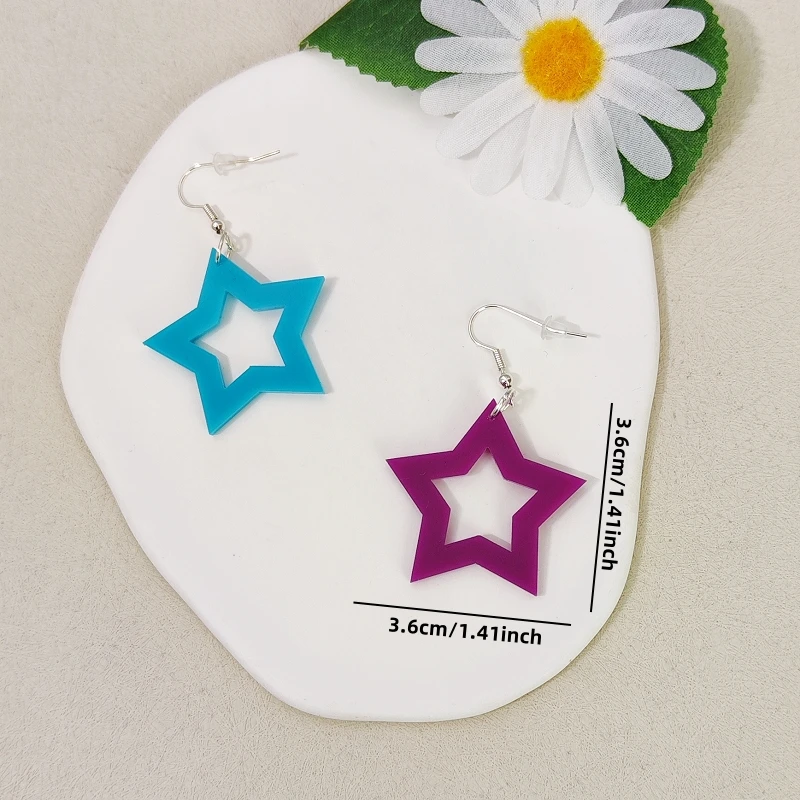 KUGUYS Hollow Out Colours Star Drop Earrings for Women Neon Acrylic Jewelry Sample Trendy Accessories