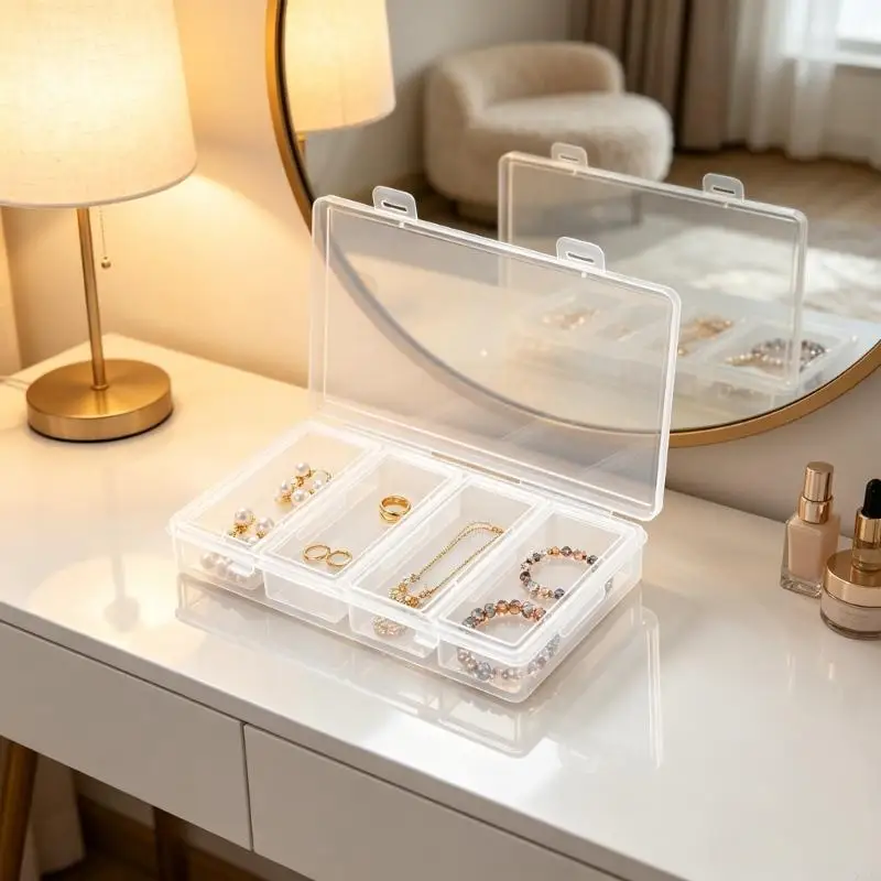  Space Saving 4 Section Display Case For Jewelry Collection Storage Box For Rings Earrings and Craft Supplies