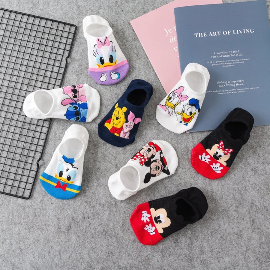 10pairs MINISO Disney Anime Socks Men Women Short Boat Invisible Socks Cartoon Gamers Novelty Funny Calcetines