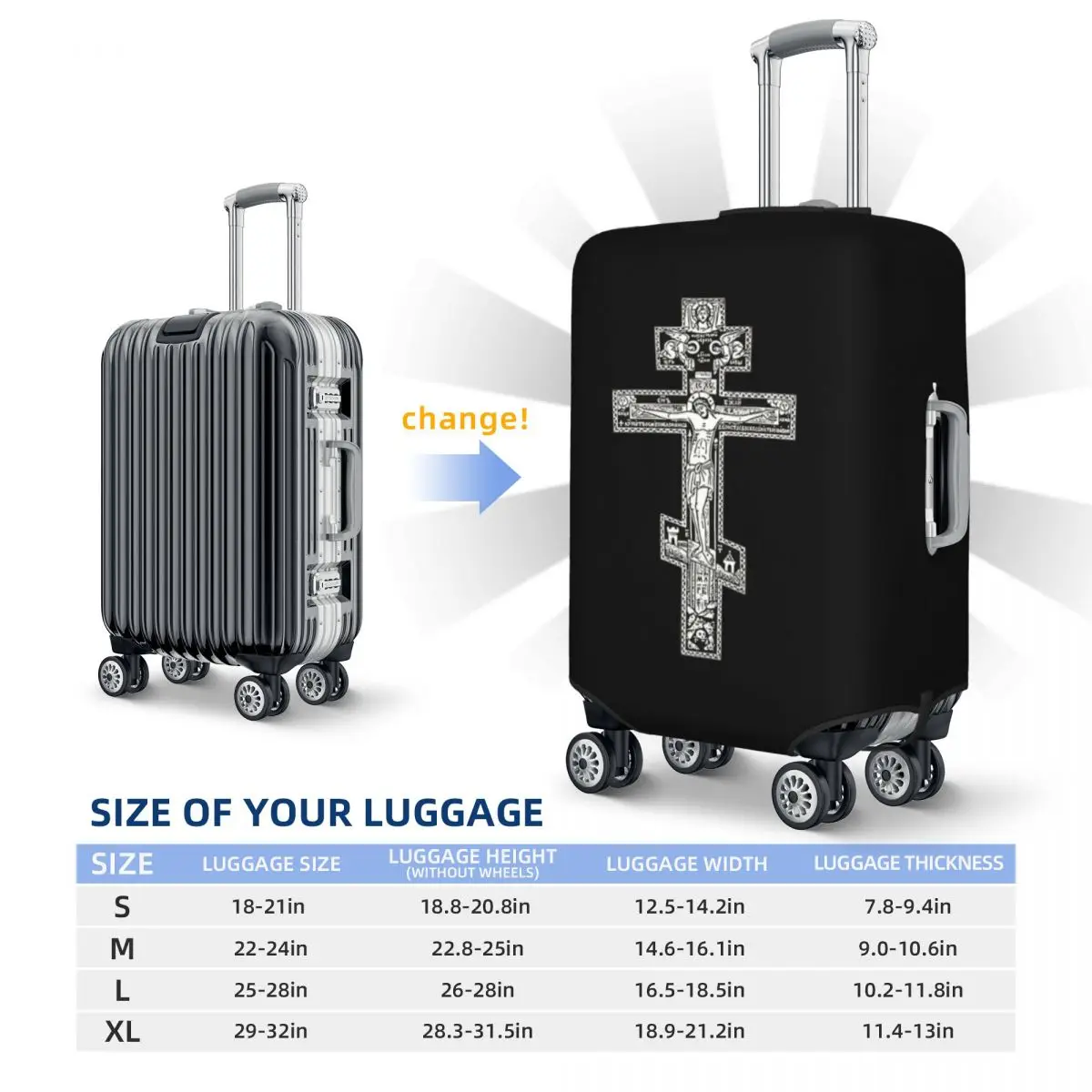 Custom Orthodox Cross Luggage Cover Protector Fashion Christian Jesus Religion Religious Travel Suitcase Covers for 18-32 Inch