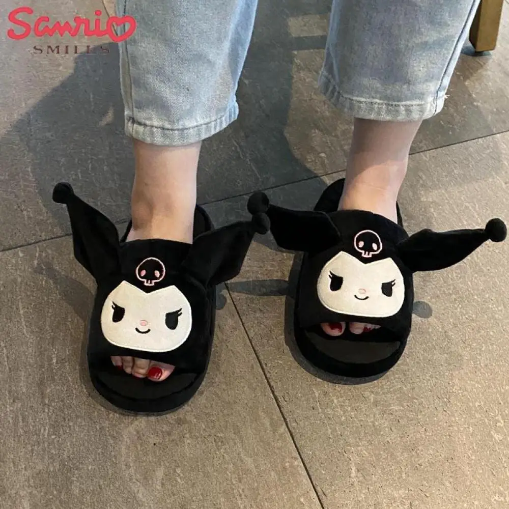 Anime Kuromi Sanrioed Plush Slippers Ears Move Kawaii Cinnamoroll My Melody Cartoon Girl Thicken Warm Home Slippers Funny Gift