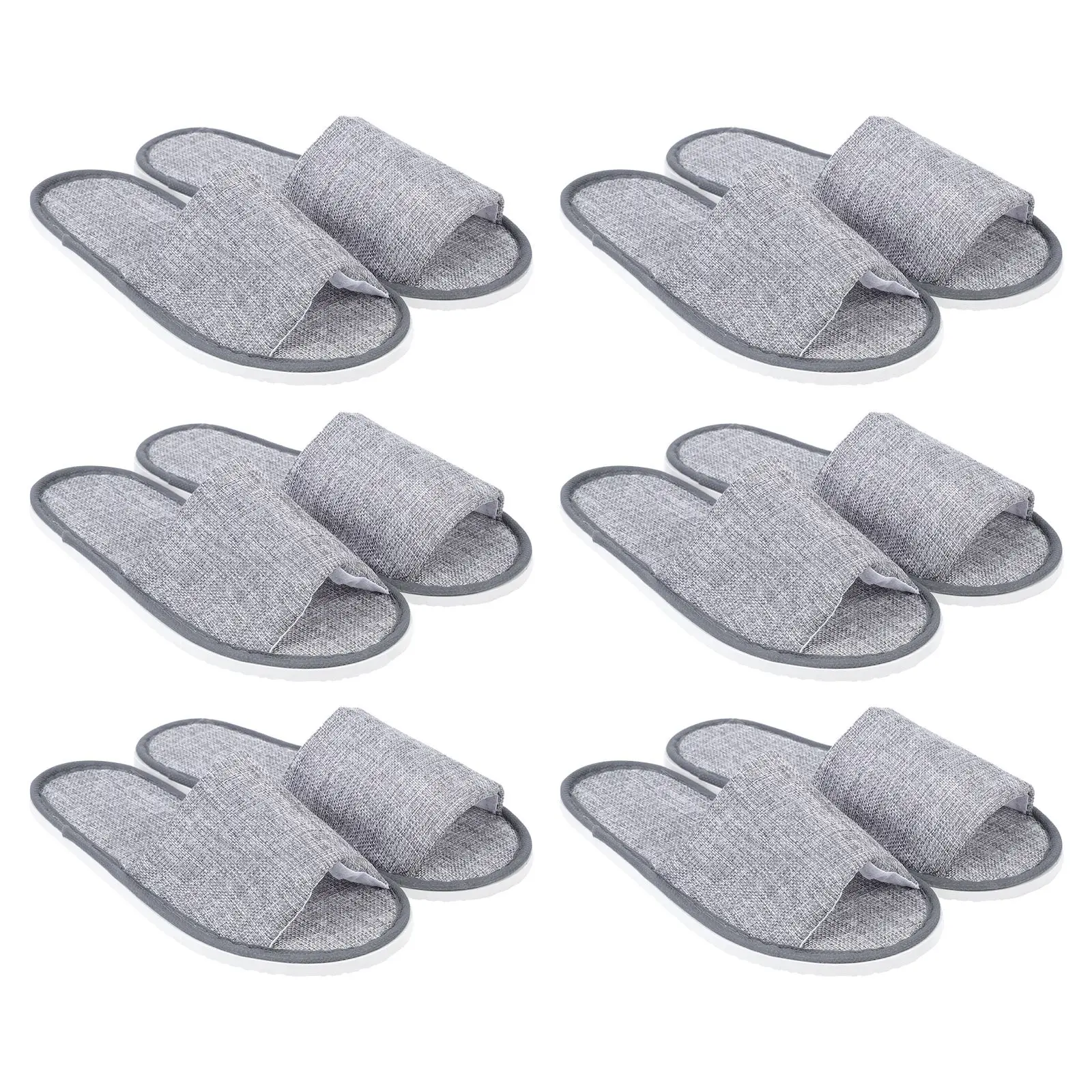 

6 Pairs Anti Slip Slippers Grey Disposable Unisex Home Breathable Waterproof Travel Open Toe Storage Friendly Guest