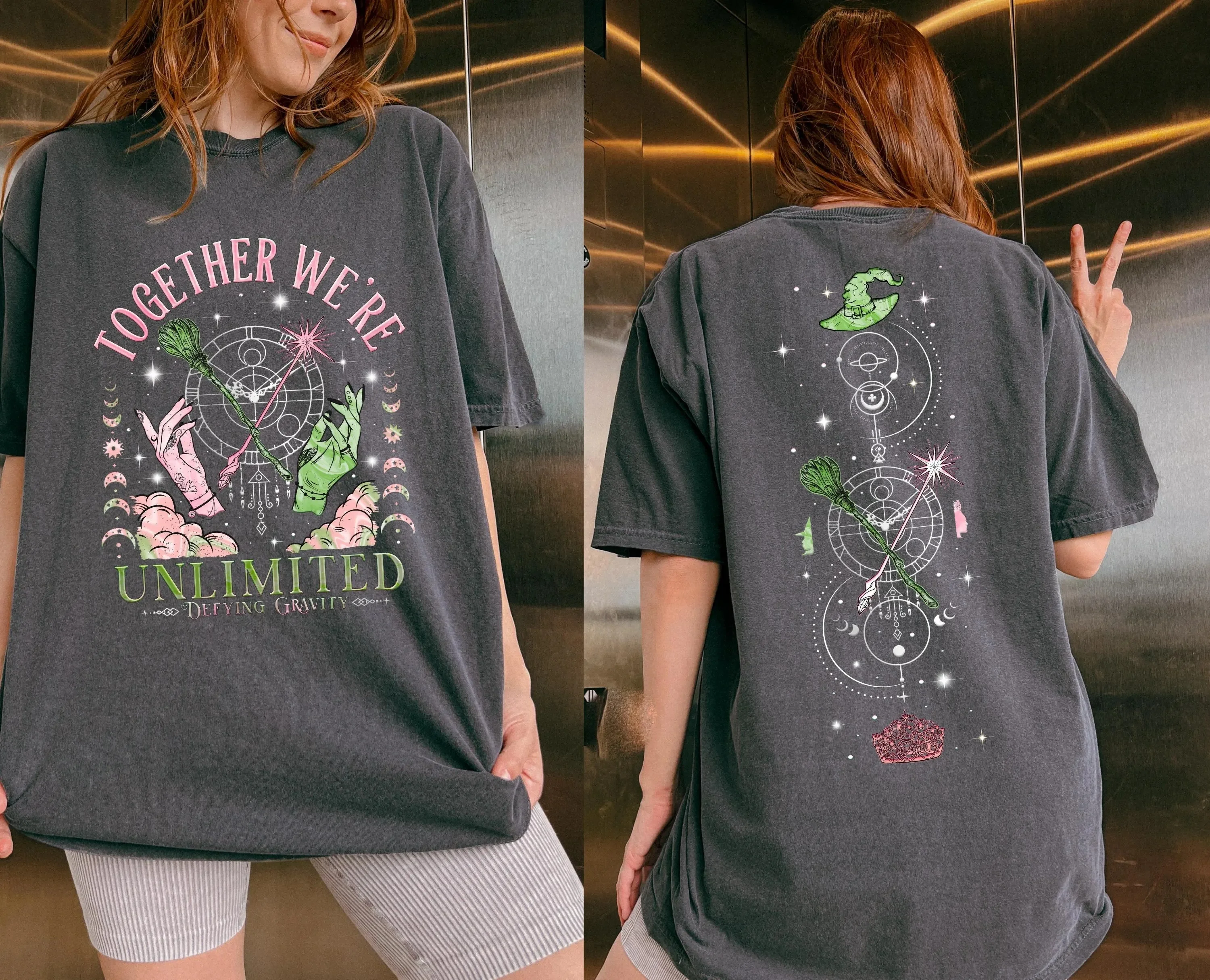 Together We’re Unlimited Shirt Defy Gravity Shirt Wicked Witchcore Gift Pink Green Wicca Shirt, Wizard Movie Fan Apparel
