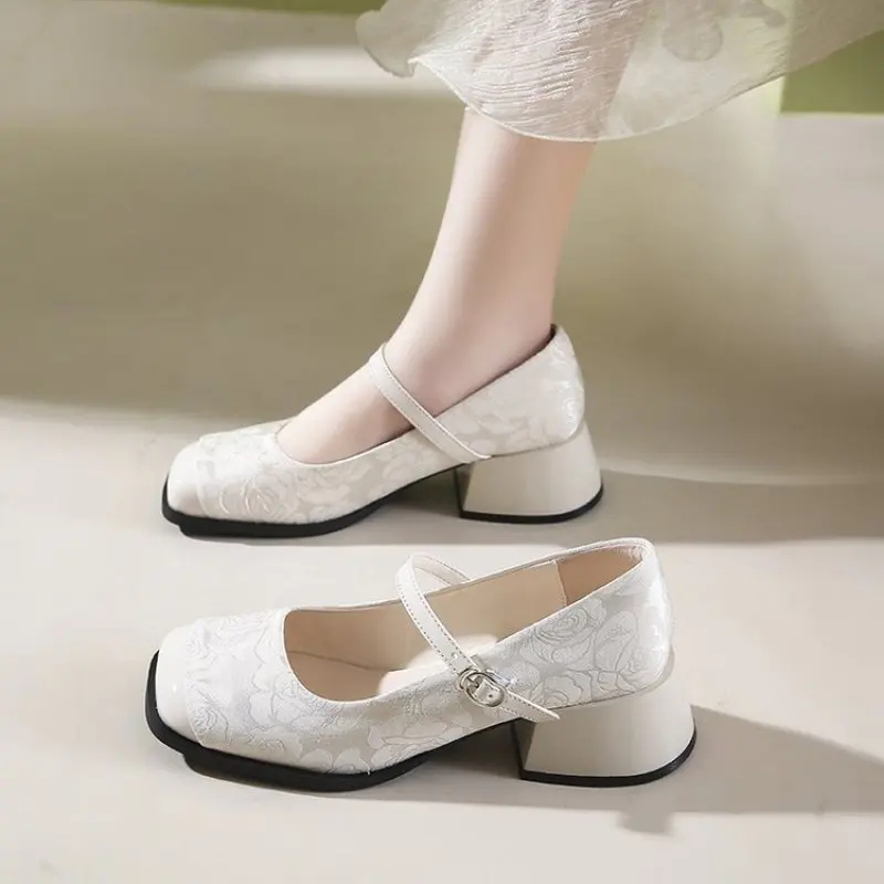 Women Flat Shoes 2024 New Fashion Spring Designer Women Elegant Square Toe Solid Lolita Ballet Party Mary Jane Pumps Shoes