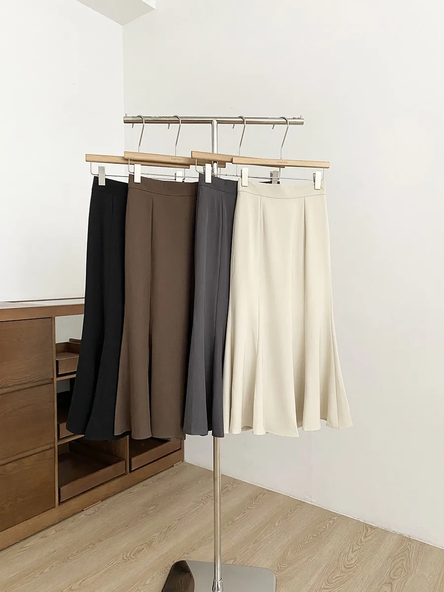 Slimming High Waist Fish Tail Skirt Elegant Versatile Women's Premium Feeling Half Body Skirt Commute Style Polyester Fiber