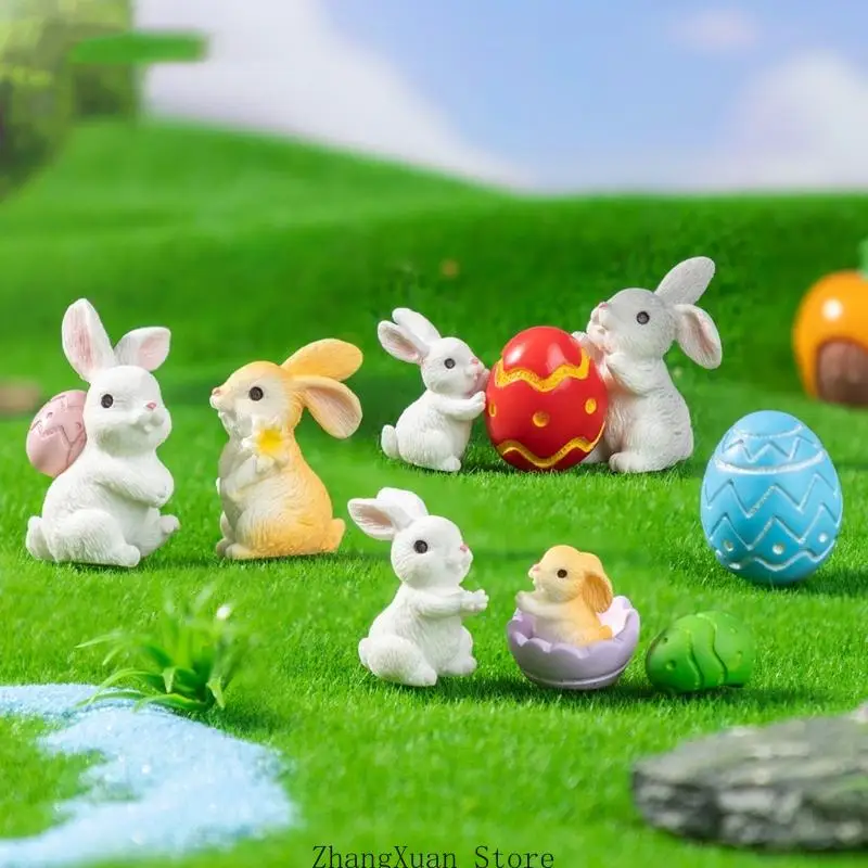Miniatur-Hasen-Eier-Statue, Gartendekoration, Harz, Osterhase, Figur, Spielzeug, Mini-Kuchenaufsatz für Geburtstagsdekoration, 3 – Detail 8