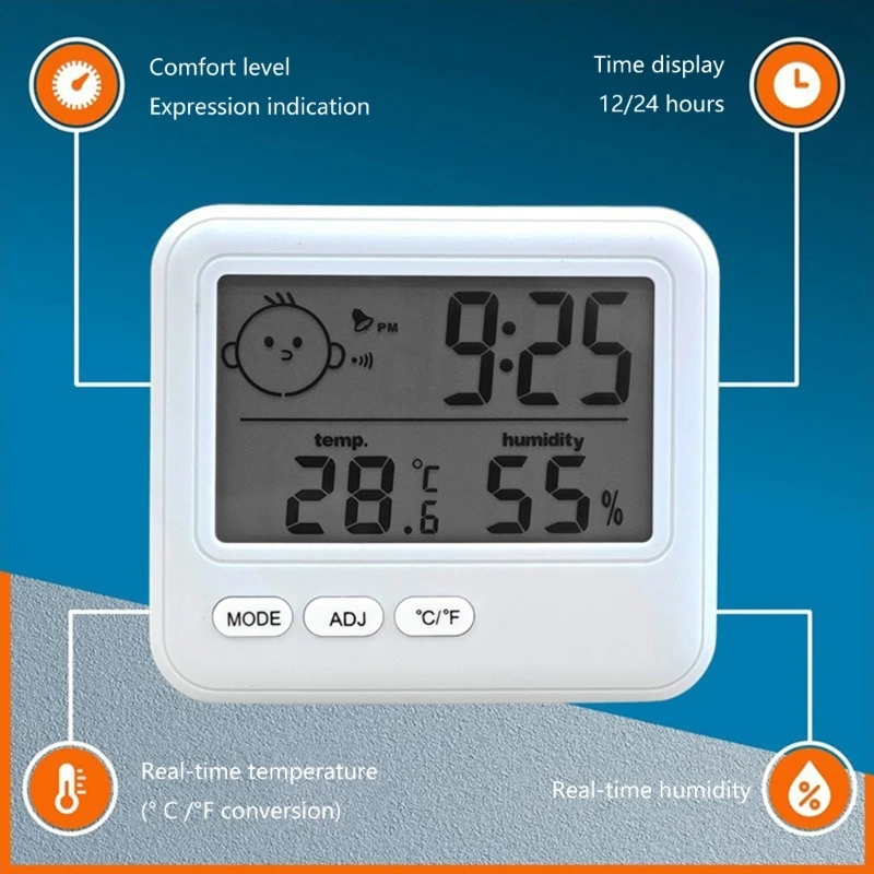 Indoor Precise Temperature and Humidity Guage Clock Digital Hygromet D2RD