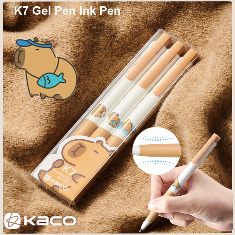 Kaco K7 Gel Pens Set 3pcs 0.5mm Capybara Patterns Retractable Sign Pen, Women Girls Boys Cute Cartoon Stationery