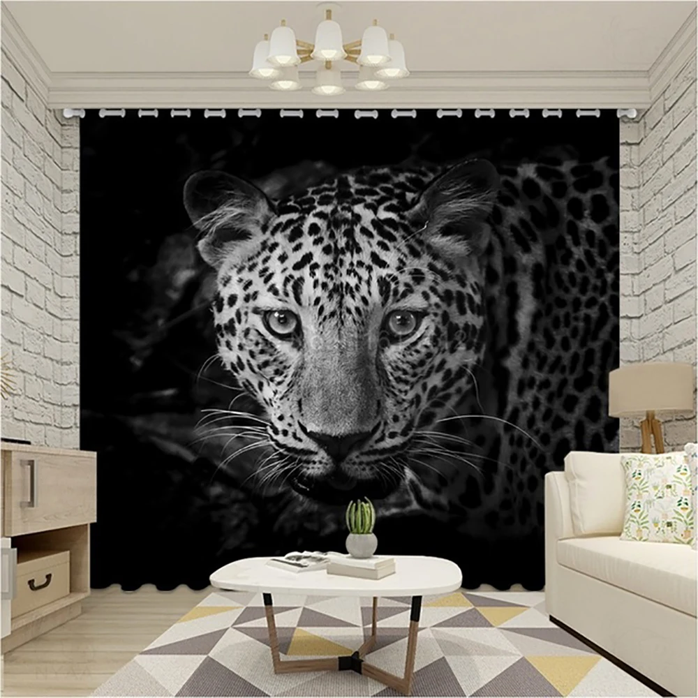 Tiger Curtains 3D Blackout Curtains for Living Room Bedding Room 63x63 Inch Polyester Window Drapes Shading Home Decor