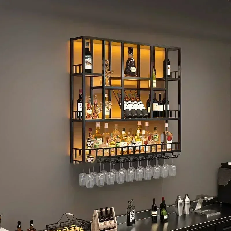 Club hangende wijnkast plank whisky sterke drank display metallic barkast industrieel modern Armario Para Vinos meubelen