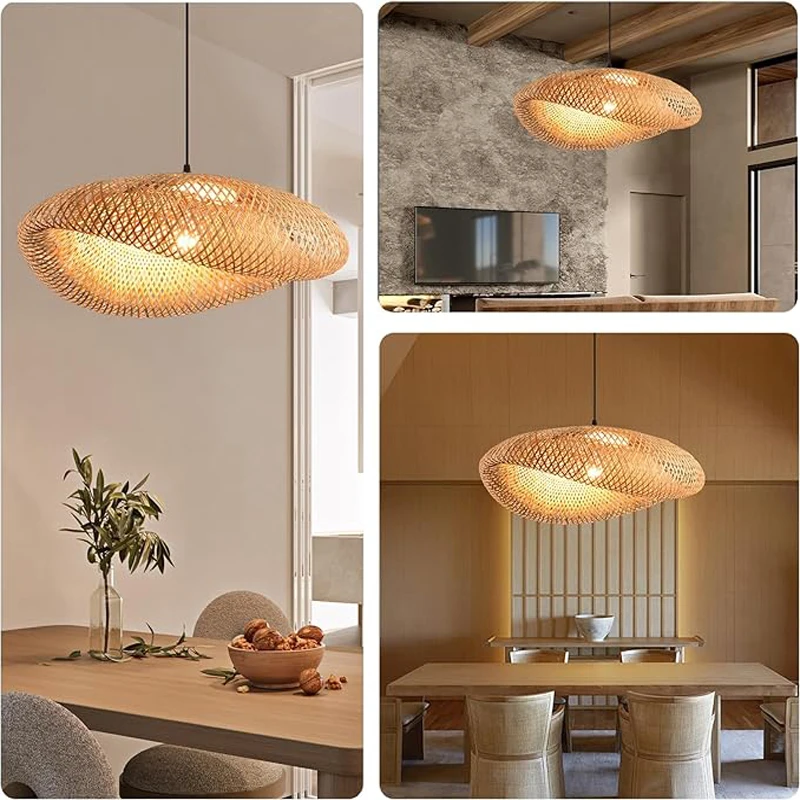 

ZK40 E27 Handmade Rattan Chandelier Round Straw Hat Bamboo Lamp Pastoral Vintage Restaurant Chandelie Light for Cafe Bar