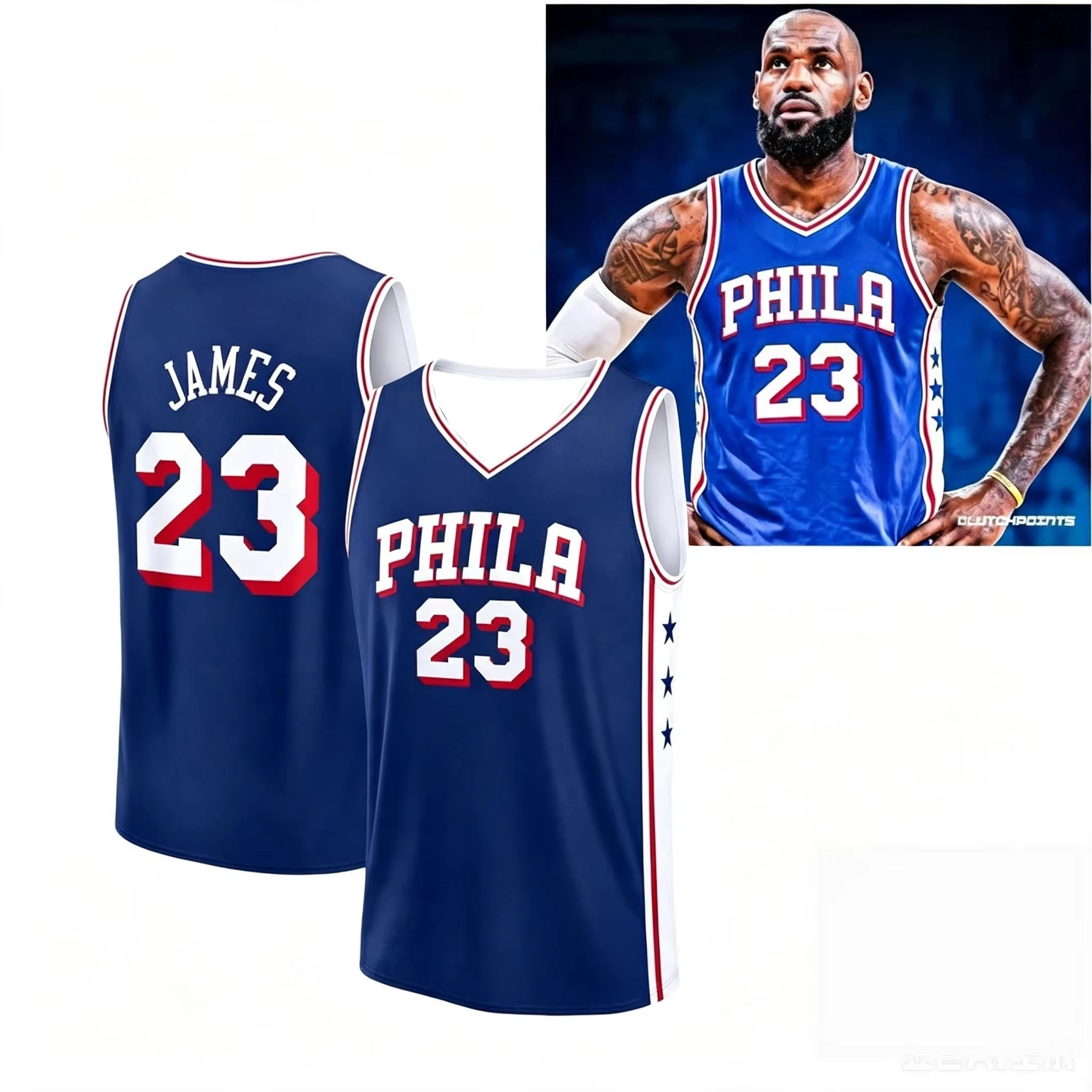#23 Basketball Jersey Philadelphia Tank Top Quick Dry Sports Vest Casual Streetwear Sleeveless Shirt White Blue Family Matching