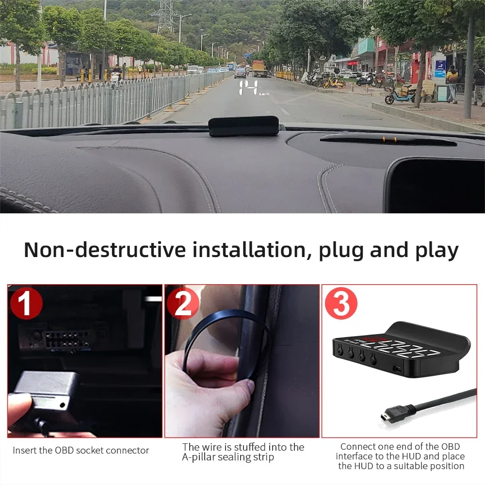 Car OBD Head Up Display M3 Digital MPH KMH Speedometer Water Temperature Voltage Mileage Auto Speed Meter Windshield Projector