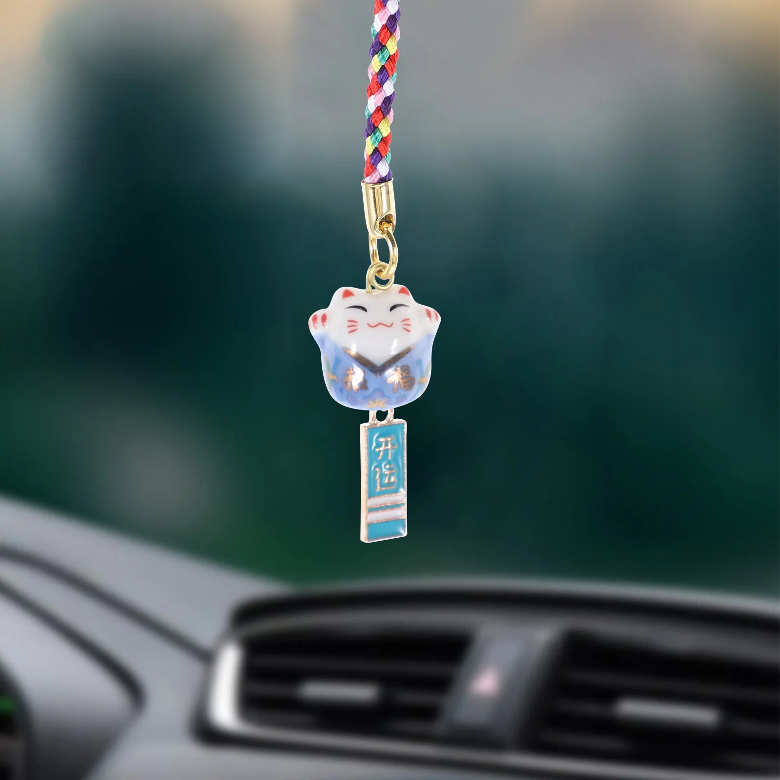 Lucky Cat sleutelhanger keramische auto-gadgets telefoon decoratie riem charme touw bel Lanyard peuter