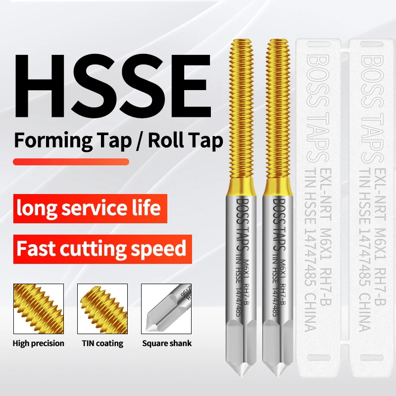 BOSS TAPS HSSE-M42 JIS Standard Tin Coating Roll Forming Tap M0.5 M0.6 M2 M3 M4 M5 M6 M7 M8 M9 M10 M11 M12 Machine Thread Taps