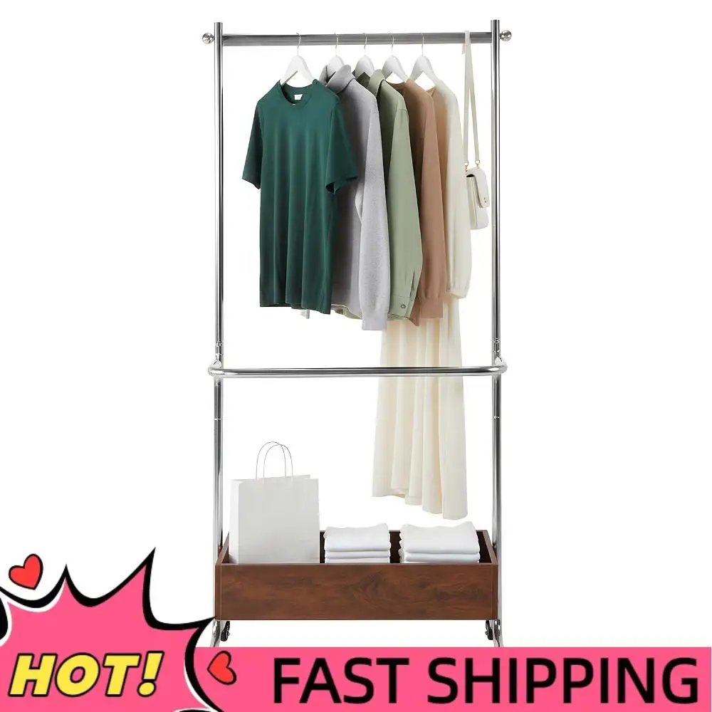 

Напольная вешалка для одежды из нержавеющей стали с деревянным ящиком для хранения, съемная, для одежды, сумок и головных уборов