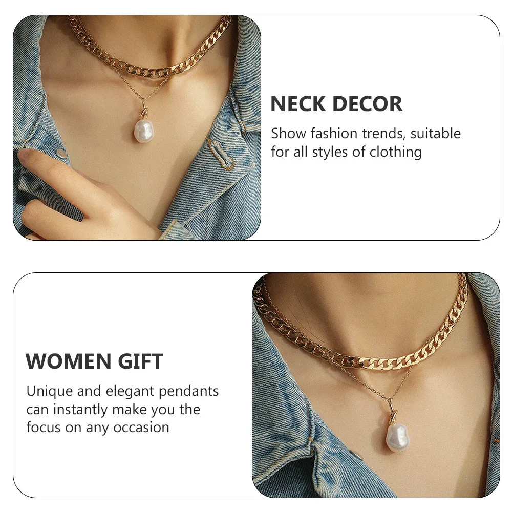 

1Pcs Pearl Pendant Baroque Double-Layer Necklace Fashion Clavicle Chain Elegant Retro Neck Decor Gift Fashion Necklace