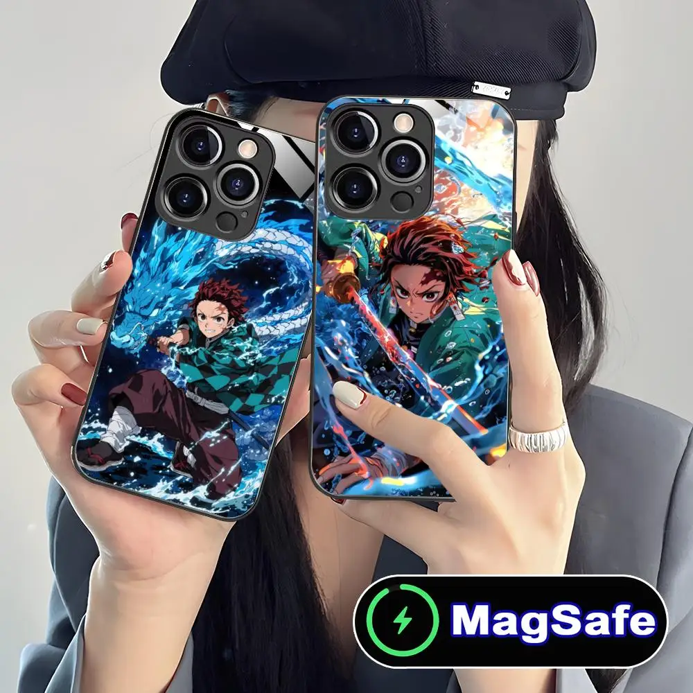

Чехол для телефона «Demon Slayer Tanjiro» для iPhone 16, 15, 14, 13, 12, 11 Pro Max Plus Mini MagSafe, стеклянный цветной принт, красивая роскошь