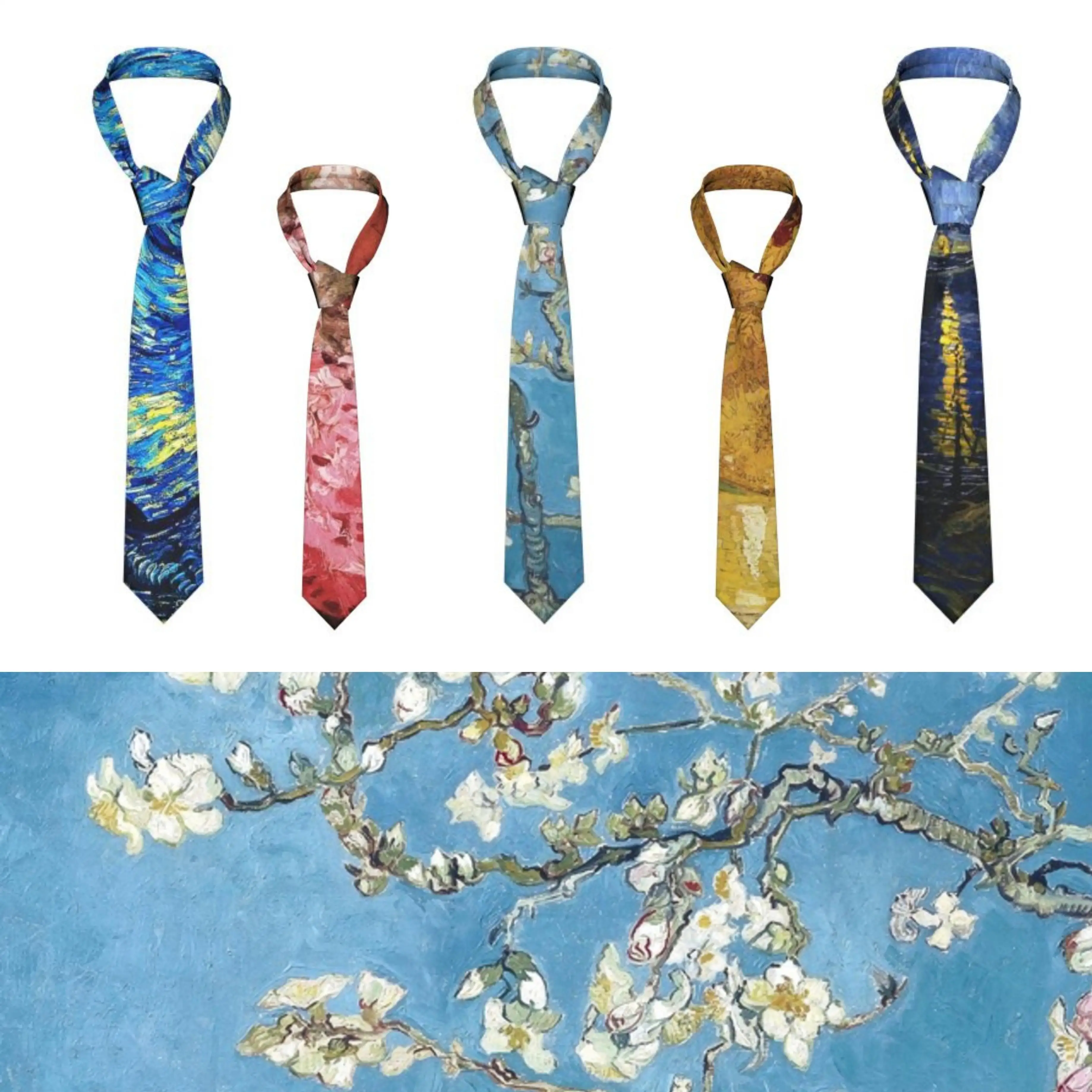 

Branches With Almond Blossom Tie Vincent Van Gogh Accessories For Men Neck Ties Vintage Shirt Polyester Silk Formal Cravat