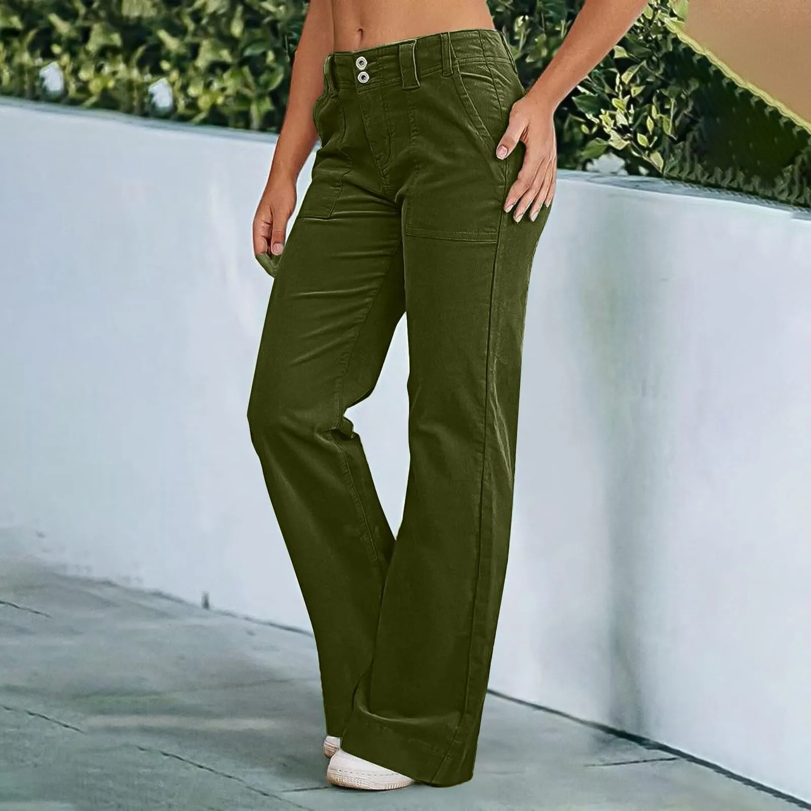 Spring Women Wide Leg Flare Pants Button Mid Waist Pants Zipper Female Trendy Fashion Trousers Chic Baggy Sports Joggers Pant