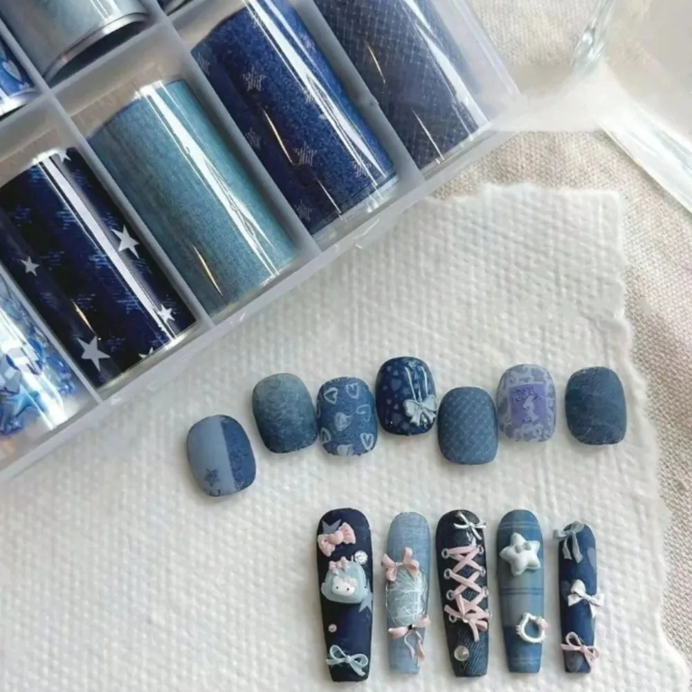 1 Box Nail Art Folien-Transferpapier, rosa Gittermuster, Nagelstempelaufkleber, süße Maniküre-Abziehbilder im Cowboy-Stil für DIY-Nagel