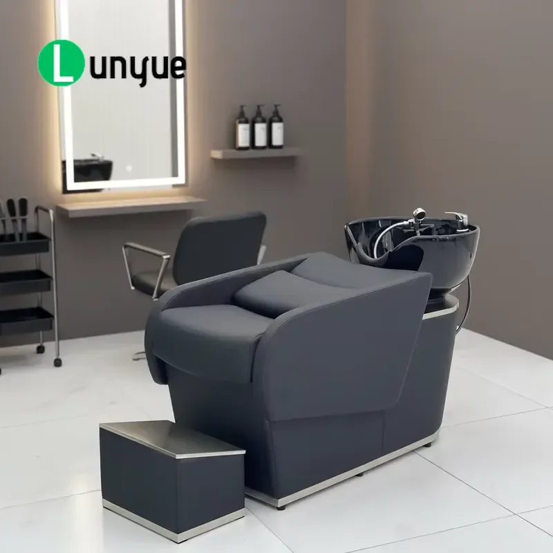 Portable Shampoo Bed with Bowl PU Leather Beauty Wash Table Chair Stylist Workbench for Hair Washing Station Furniture