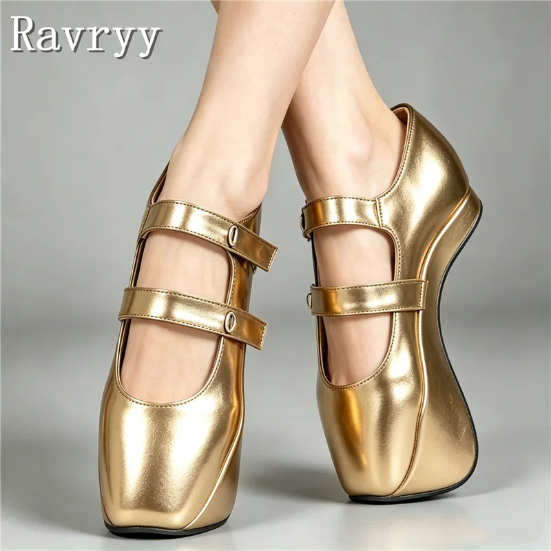 Women New Heelless Design Sexy Ballet Pumps 18CM Hoof Heel Platform Buckle Strap Mary Janes Shoes for Party Cosplay Costume